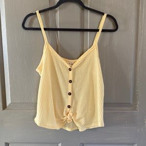 Yellow tank top, button front,tie knot. Waffle texture. Sky and Sparrow size M.